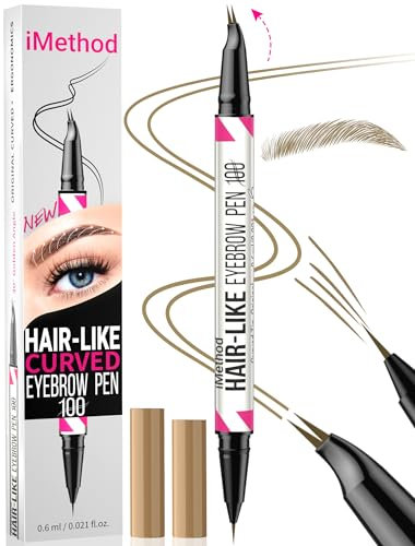 iMethod Curved Eyebrow Pen - Dual-Ended Eyebrow Pencil with Curved Tip and Precise Brush-Tip, Microblading Eyebrow Pen for Natural Hair-Like Brows, Light Brown