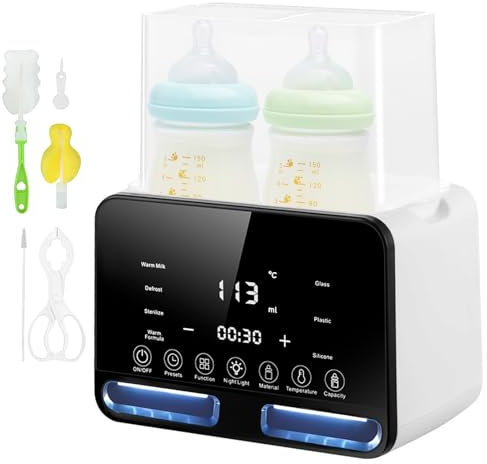 Carehabi Flaschenwärmer Baby für 2 Flaschen, Weiß 4-in-1 Baby Bottle Warmer mit Sterilisator und Temperaturregelung, Babykostwärmer für Erwärmen und Auftauen Speisen