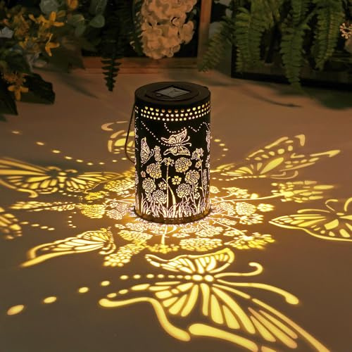 Butterfly Solar Lanterns Outdoor Waterproof, Metal Hanging Lantern for Yard, Patio, Backyard, Porch – Birthday Gifts for Women, Mom, Grandma, Butterfly Garden Decor for Lawn, Pathway, Landscape