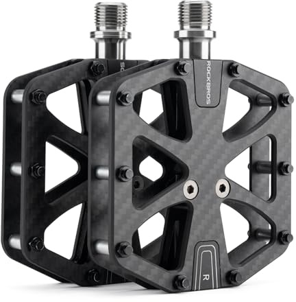ROCKBROS Bike Pedals Carbon Mountain Bike Foot Levers Ultralight and Non-slip Flat Pedals with 3 Sealed Bearings, Large Contact Surface, 9/16'' Inch Thread for MTB, Gravel Bikes, Road Bikes
