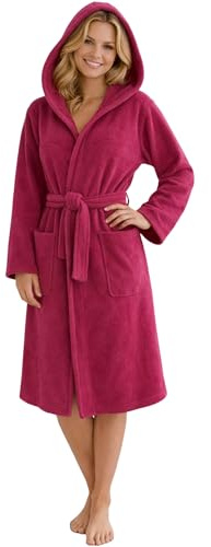 Morgenstern Bademantel Damen mit Kapuze 100% Baumwolle Frottee OEKO-TEX® Morgenmantel Marina Fuchsia Gr. M