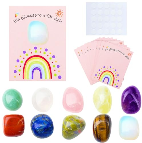 XIANNVXI Glücksstein Mitbringsel Kindergeburtstag Gastgeschenke Bunte Edelsteine Set Glückssteine Trommelstein Poliert Mutstein Give Aways Taufe Kommunion Glücksbringer Gastgeschenke 10 Stück