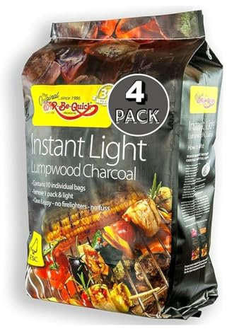 4 x Pack Bar-Be-Quick Instant Light Lumpwood Charcoal - BBQ Barbecues Smokers Grill Coal Fuel Smokeless Burn - For Outdoor Garden Camping Cooking