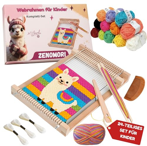 ZENOMORI Cadre à tisser de qualité supérieure pour enfants à partir de 4 ans - Pour tisser et tricoter - Bricolage créatif - 29 x 19 cm - Avec laine colorée - Cadre à tisser scolaire pour débutants et