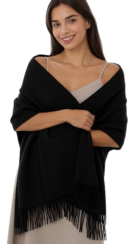 SSKHE Damhalsdukar Pashmina sjalar och wraps brudar för kvinnor bröllop aftonklänningar enfärgade, Svart, one size