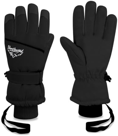 LuckyOpt Guanti da sci antivento da donna, guanti termici invernali con fibbia anti-perdita, guanti termici per touchscreen, snowboard, per sci, ciclismo, corsa, arrampicata (nero)