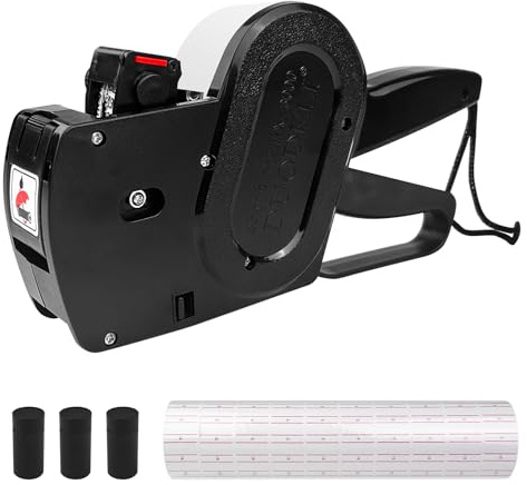 Homshsjhkis Etiquetadora Precios, Etiquetadora Pistola Precios 1 Línea 8 Caracteres Precios al por Menor, Pistola Etiquetadora Manual con 11 Rollos de Papel Etiquetas y 4 Ruedas Tinta (Negro)