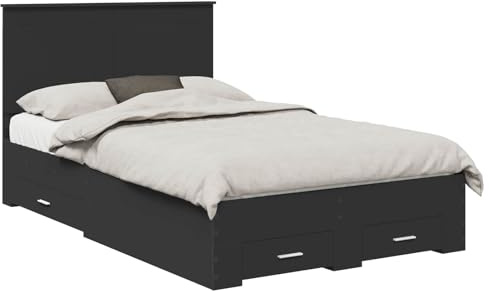 vidaXL Sängram med huvudgavel Svart 120 x 190 cm Konstruerat trä, Förvaringsbädd, modern design, mycket utrymme, vattenavvisande yta, konstruerat trä, urban möbel, minimalistisk stil