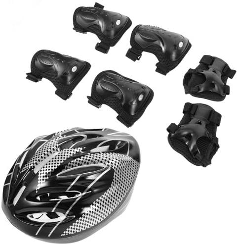 Outanaya Ensemble de Protections pour Skate Adulte 6 Pièces Noir – Casque Coudières Genouillères et Protège-Poignets – Équipement de Sécurité Robuste pour Skateboard Roller Vélo et