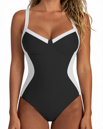CheChury Bañador Mujer Reductor Sexy Cuello en V Vientre Plano Push Up Sexy Espalda Expuesta Bañador Bloqueo de Colores Traje de Baño Una Pieza Swimsuit para Piscinas Playa Natacion