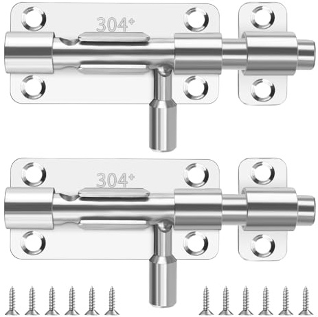 2 Pezzi Chiavistello Porta in Acciaio Inox, Serratura Scorrevole, Antiruggine e Resistente alla Corrosione, Chiusura di Sicurezza per Porte, Finestre, Armadi, Argento