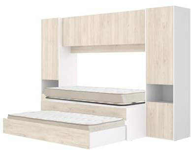 DEKIT - Pack Ahorro Juvenil Dormitorio Puente Kwai, 1 somier Lama Ancha y 2 colchones viscoelásticos Nova 90 x 190 cm