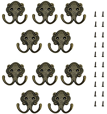 JTDEAL Kleiderhaken, Retro Wandhaken mit Schrauben, Mantelhaken, Garderobenhaken,antike Zink Legierung Vintage Haken für Kleidung Bad Küche Schlafzimmer, 10 Stück