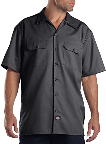 Dickies Men's Short-Sleeve Flex Work Shirt Slim Fit, Charcoal, S