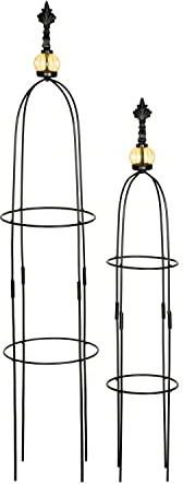 VERDOBA Obelisk Rankhilfe Metall - 2er-Set Rankenhilfe für Pflanzen (Schwarz, Allgold)