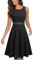 HOMEYEE Damen Vintage Rundhalsausschnitt ärmellosen Blumen Bestickt knielangen Cocktailkleid UKA079 (M,Schwarz)