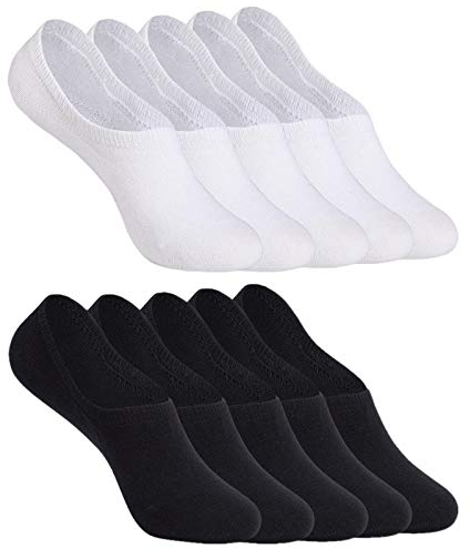 YOUCHAN Sneaker Socken Damen Herren Füßlinge 10 Paar Footies Unsichtbare Kurze No Show Socken Großes Silikonpad Anti Rutsch_Weiß-Schwarz_39-42