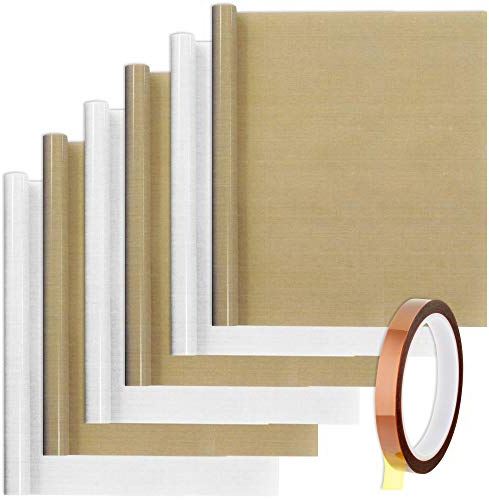 SENHAI 6 hojas de teflón de PTFE con 1 cinta de calor para papel de transferencia de prensa de calor, antiadherente, alfombrilla para manualidades (11.8 x 15.7 pulgadas), color marrón, blanco