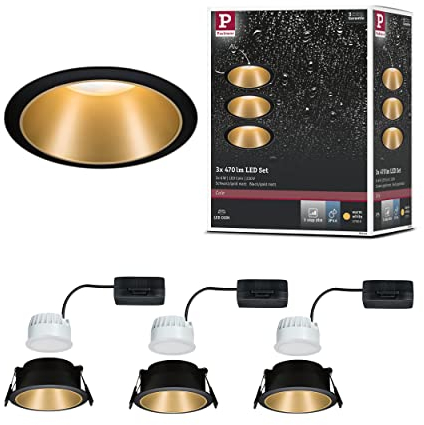 Paulmann 93404 LED Einbauleuchte Cole rund incl 3x6W dimmbar Einbaustrahler Schwarz, Gold matt Einbaulampe Kunststoff, Alu Zink Deckenspot 2700K