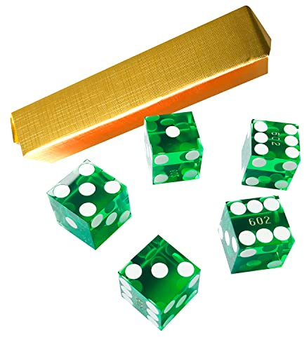 Yuanhe Set of 5 Grade AAA Precision 19mm Serialized Casino dice with Razor Edges and Corners - Green …