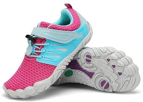 SAGUARO Barefoot Shoes Bambini Scarpe Barefoot Ragazzi Scarpe Minimaliste Ragazze Traspiranti Scarpe a Piedi Nudi Antiscivolo Scarpe Trail Running Scarpe Dita Rosa Rossa,Gr.25