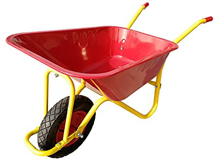 Carretilla de Obra o Jardin de Acero Galvanizado Resiste Hasta150kg con Rueda maciza Profesional, Construcción,Jardin, Todoterreno jardín y sitio de construcción exterior