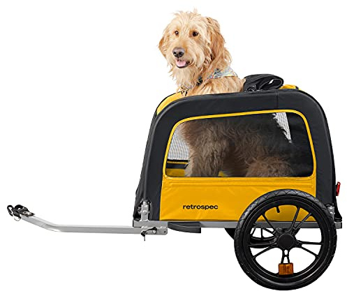Retrospec Rover Hauler Pet Bike Trailer - Small & Medium Sized Dogs Bicycle Carrier - Foldable Frame with 16 Inch Wheels - Non-Slip Floor & Internal Leash - Sun, One Size