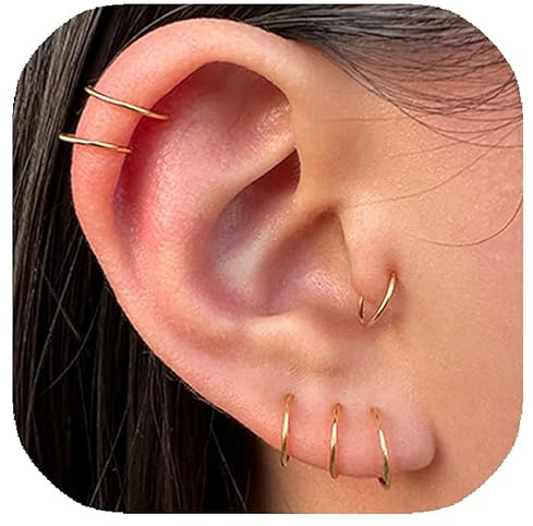 14k Gold Filled Tragus Hoop Earrings for Women | Tragus Piercing Jewelry | Small Thin Cartilage Helix Tragus Nose Gold Hoop Rings 6mm 20 Gauge