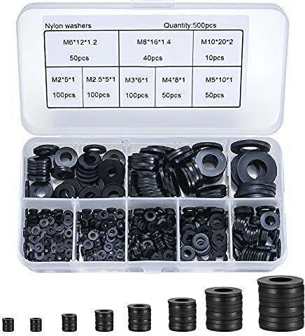500 pieces black nylon gasket, plastic flat O-ring gasket, round gasket gasket assortment, faucet gasket gasket for pipes, faucets, mechanical repair - M2/M2.5/M3/M4/M5/M6/ M8/M10