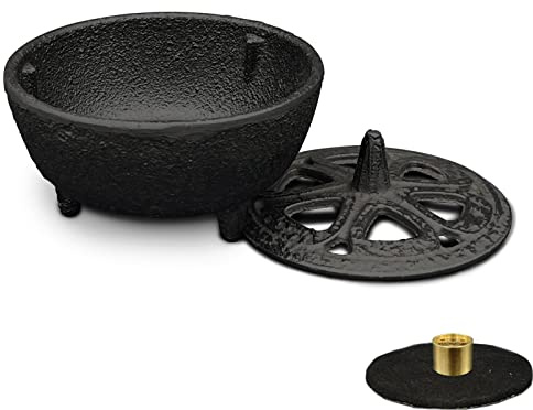 Cast Iron Incense Burner with Holder and Fireproof Cotton - Ideal for Sticks, Resin, Cone Incense and Rituals