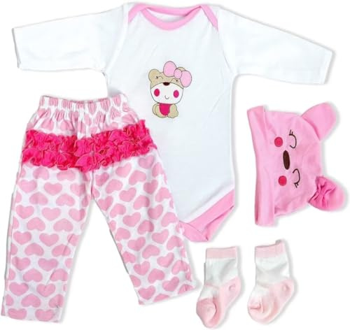 Vêtements pour poupées Reborn de 43 à 56 cm, Vêtements Accessoires pour 17-22 Pouces Poupées Fille Ensemble Ours Rose Mignon 4 pièces