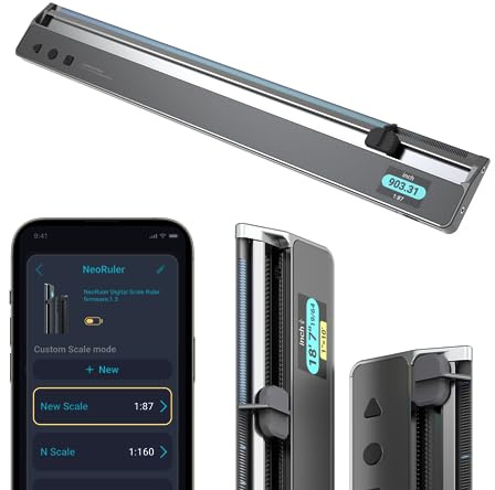 NeoRuler Digital Ruler, 12 inch Smart Ruler with Infinite Customized Scales and ±0.004 inch Accuracy, 93 Built-in US Imperial and Metric Scales