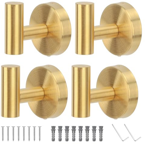 Segus Colgador Toalla Baño, 4 Piezas Percha Baño, Ganchos de Pared Acero Inoxidable, Colgador para Llaves, Sombreros, Bufandas (Dorado)
