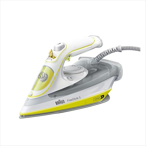 Braun FreeStyle 5 – Ferro da Stiro a Vapore con Piastra SuperCeramic, Vapore Potente, Antigoccia, Punta di Precisione, Stiratura Facile e Scorrevole, Giallo (SI5016YL)