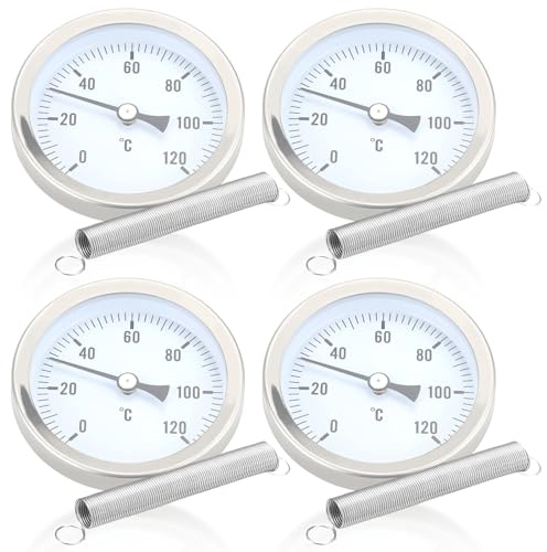 Vegena 4 st. läggningstermometrar för värmerör, bimetall, industriell termometer, temperaturdisplay med kläm på fjädern, termometer 0–120 °C, 63 mm