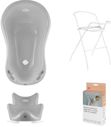 Hylat Baby Set: Baby Badewanne mit Thermometer, Gestell & Stöpsel, Badewannensitz, Ablaufschlauch - stabil und bequem - für Neugeborene und Babys