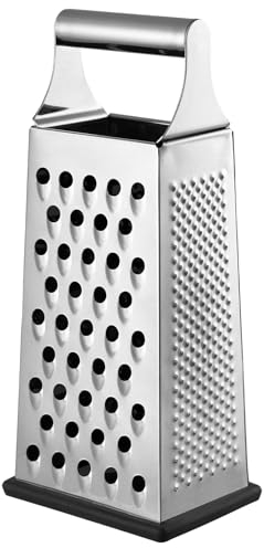Dachiy Grattugia in Acciaio Inox, Grattugia A Quattro Lati per Cetrioli, Carote E Formaggio, Grattugia Formaggio, Grattugia Verdure, con Base Antiscivolo (Maniglia in Acciaio Inossidabile)