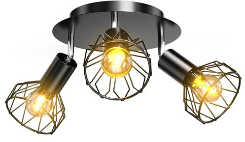 Mexllex Deckenstrahler 3 Flammig,Deckenleuchte E14 Schwenkbar 350°,Deckenstrahler Schwarz mit Runderm Sockel,Deckenlampe Spots LED, Lampe für Küche,Wohnzimmer, Schlafzimmer, mit E14 Leuchtmittel