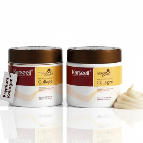 Karseell MACA CARE SYSTEM 2x Kollagen Hårmask Pack Djup Reparation Återfuktande Närande Återuppbyggande Anti Frizz Glans Mjukhet För Skadat Torrt Slitet Färgat Hår Alla Hårtyper 2x500ml
