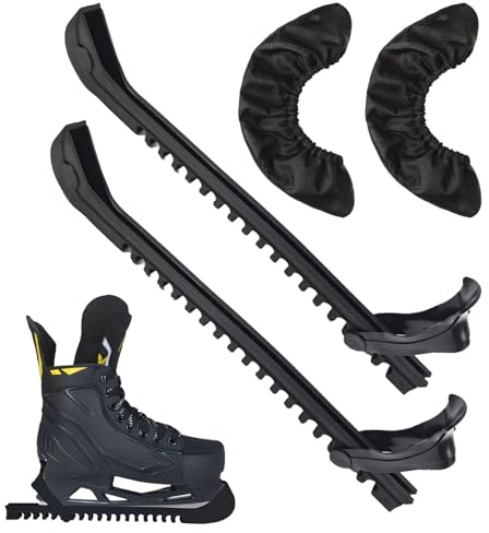 Golgner Lot de 2 protections de patins à glace - Protection de patins à glace réglables - Chaussettes élastiques de hockey sur glace + protection réglable en plastique - Pour adultes et enfants