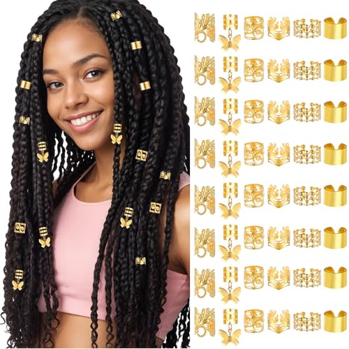 Tyqour Pack of 48 Gold Hair Accessories for Braids and Dreadlocks Jewellery for Men, Women, Girls and Boys