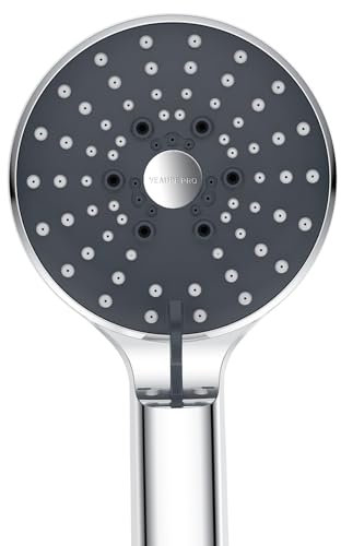 YEAUPE PRO Duschkopf, Hochdruck Duschkopf mit 6 Strahlarten, Anti-Kalk-Handbrause und einfache Installation ohne Werkzeug, Sparduschkopf für Gebiete mit hartem Wasser, Chrom