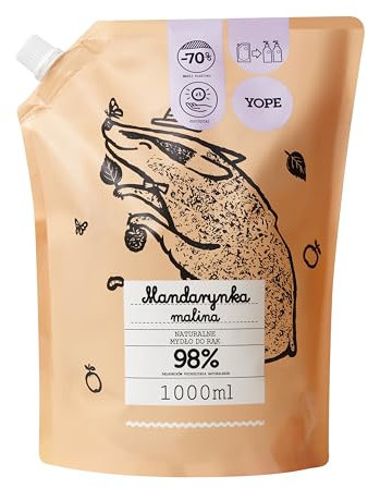 YOPE RECARGA JABÓN DE MANOS | HIDRATANTE | ALOE, EXTRACTO DE MANDARINA Y FRAMBUESA | 98% INGREDIENTES DE ORIGEN NATURAL | VEGANO | AROMA MANDARINA FRAMBUESA| 1000ml