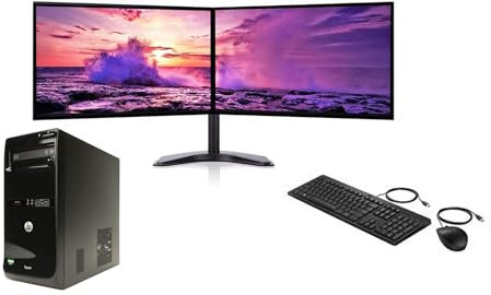 COMPUCLEAR Complete Setup Dual 22 Monitor Setup with HP ProDesk Desktop PC, Intel Core i5-8500, 16GB DDR4 RAM, 256GB SSD, UHD 630 Graphics, Wi-Fi, Windows 11 Pro, Keyboard & Mouse (Renewed)