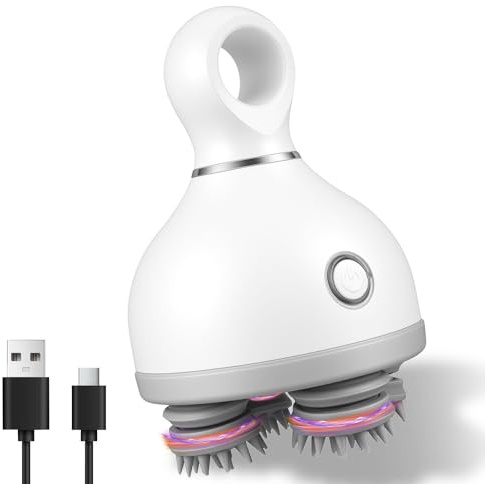 HNCY Massaggiatore Cuoio Capelluto Elettrico, Massaggiatore Cuoio Capelluto impermeabile IPX6, Massaggiatore per Testa con 4 testine massaggianti, 3 modalità, Per il Rilassamento del Corpo, Regalo