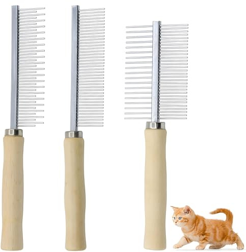 3 PCS Pet Hair Comb for Cats Dogs, Stainless Steel Detangling Comb Cat Grooming Combs, Dog Combs for Grooming, Removing Tangled Loose Hairs & Long Short Hair