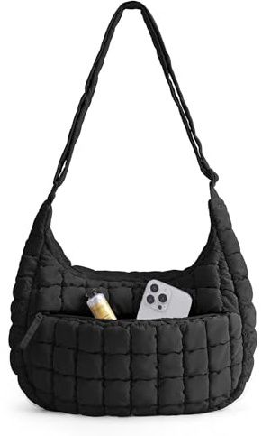 bagsmart Crossbody Bag Women, Large Quilted Puffy Shoulder Handbag, Black