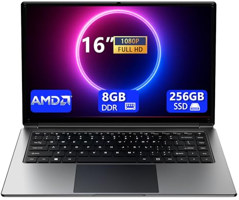 16-Zoll-Laptop,8GB DDR RAM, 256GB SSD tragbarer Laptop,erweiterbar auf 1 TB,AMD A9-9400 Radeon R5 Prozessor bis zu 3,2 GHz,9000-mAh-Akku,USB-3.0-Schnittstelle,Dual-Band-WLAN, Webcam, schlankes Laptops