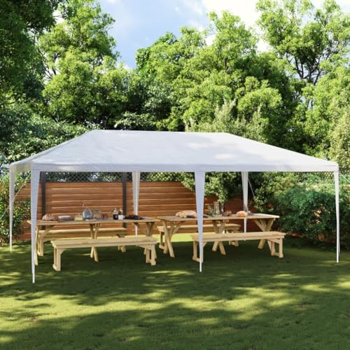 Nqyjm Trädgårdspaviljong utomhus mottagningstält 4x6 m vit, lusthus för bröllop, fester, camping, kommersiella evenemang