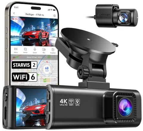 REDTIGER Dashcam 4K Cámara Delantera y Trasera, C, STARVIS 2, GPS | Visión Nocturna, Pantalla 3,18, Gran Angular 170°, Modo Parking 24H, Loqueo de Emergencia, Máx. 512GB (F7NP-N)